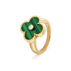??MIRA?¡¥CLOVER MALACHITE RING GOLD DIAMOND